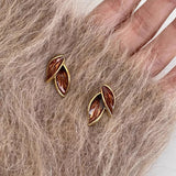 Golden Geometric Leaf Stud Earrings