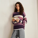 Women Chic O-Neck Striped Knit Sweater