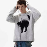 Colorful Japanese Cat Print Knit Hoodie
