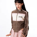 Japanese Style Retro Contrasting Color Casual Jacket