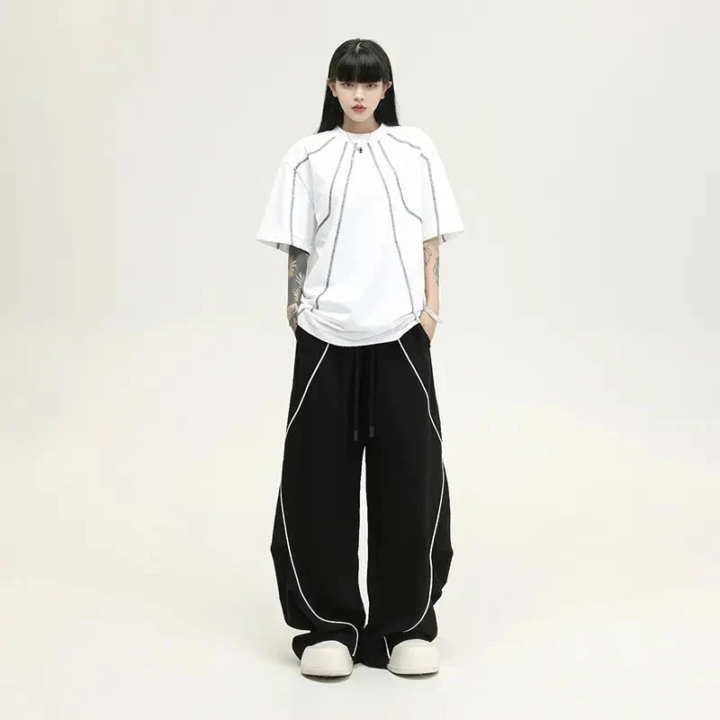 American Vintage Striped Patchwork Wide Sweatpants