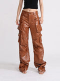 Vintage Zipper High Waist Baggy Leather Pants