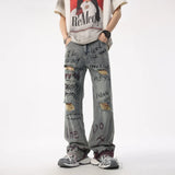 Sporty Edge Graffiti Loose Straight Retro Jeans