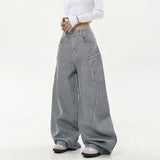 Y2K Striped Curved Knife Wide Leg Cargo Jeans