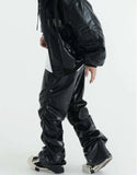 Breathable Stylish Pleated Leather Motorcycle Pants