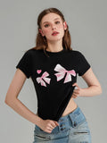 Soft Touch Bow Print Slim Fit Short T-Shirt