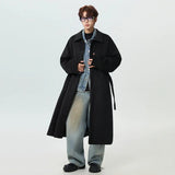 Lightweight Plaid Single Breasted With Belt Woolen Coat