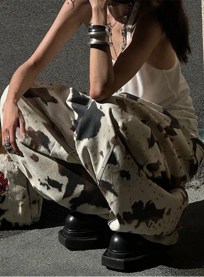 Vintage Y2K Cow Pattern Oversized Pants