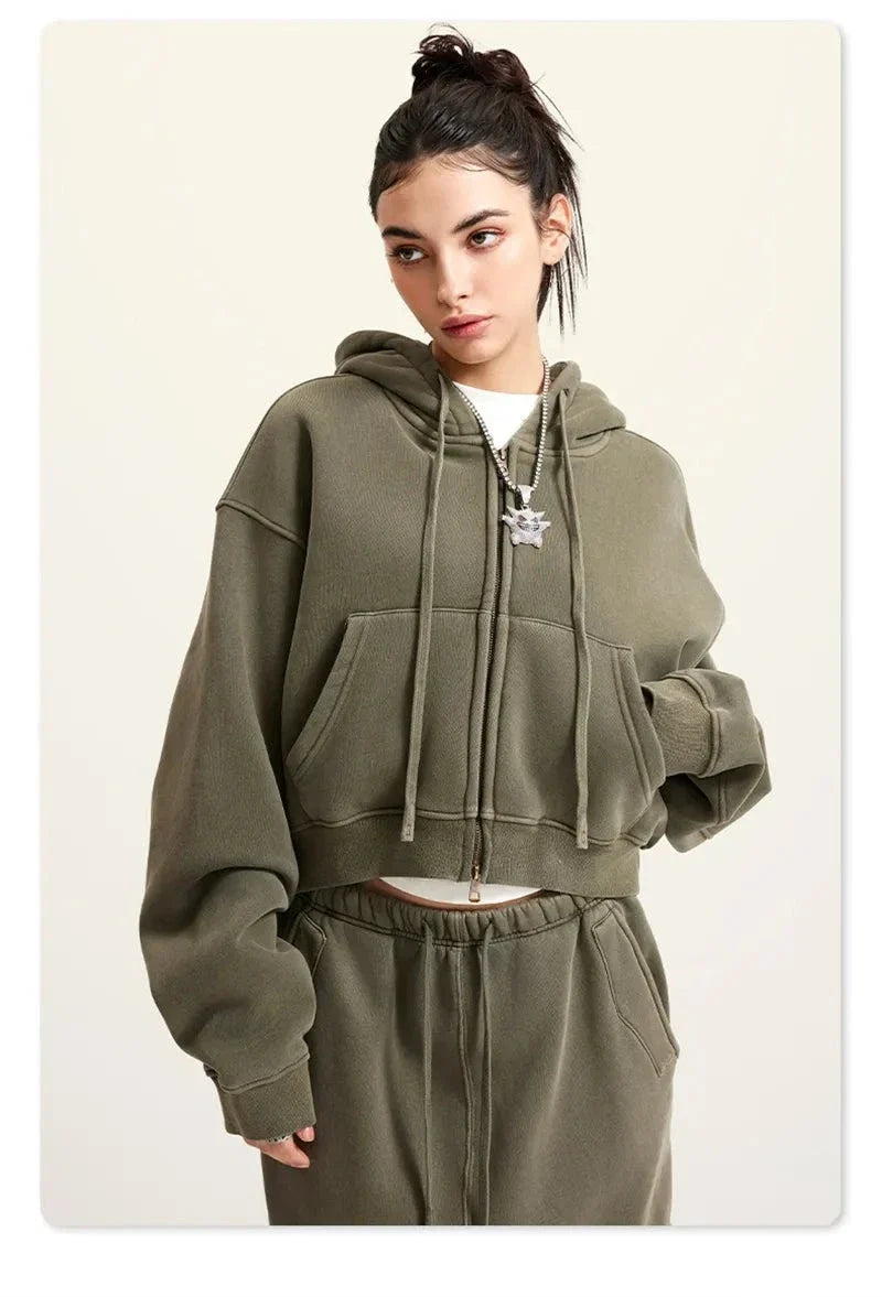 Women's Fleece Zip-up Cropped Hoodie