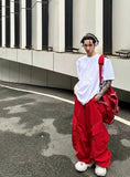Men Streetwear Red Vibe Loose Wide Leg Pants