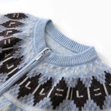 Thick Vintage Jacquard O-Neck Zipper Cardigan
