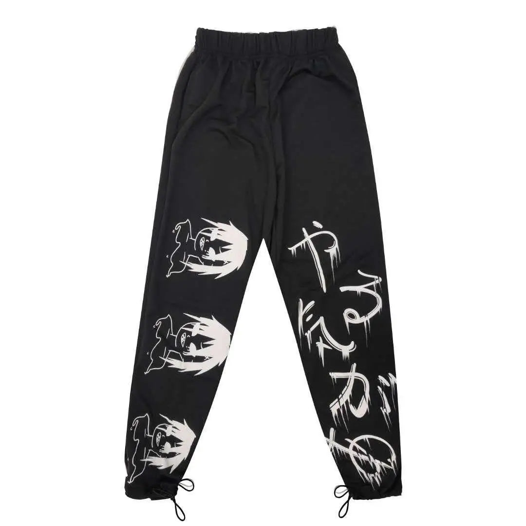 Y2K Japanese Anime Printed Black Pants