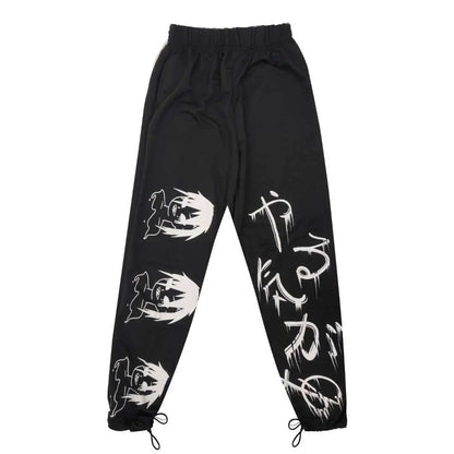 Y2K Japanese Anime Printed Black Pants