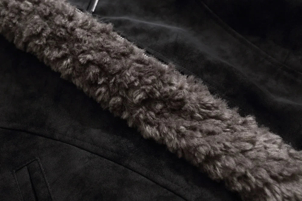 Retro High Street Spliced Fur Collar Zipper Jacket