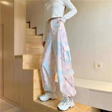 Streetwear Retro High Waist Tie Dye Cargo Pants