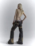 Gothing Patchwork Cross Design High Waist Jeans