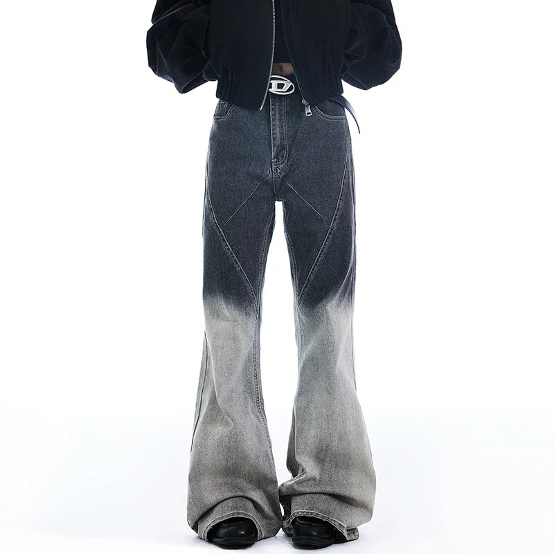Gradient Color Patchwork Bootcut Denim Jeans