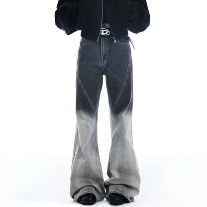 Gradient Color Patchwork Bootcut Denim Jeans