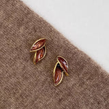 Golden Geometric Leaf Stud Earrings