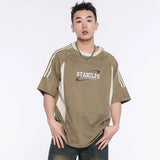 Retro Embroidered Suede Patchwork Racing T-Shirt