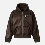 Embroidery Motorcycle Hooded Leather Jacket