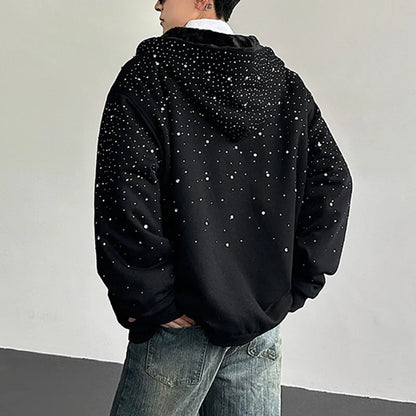 Diamond Patchwork Hooded Faux Fur Sweatshirt