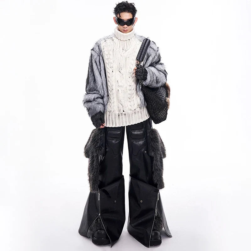 Luxurious Imitation Fur Patchwork High Neck Sweater