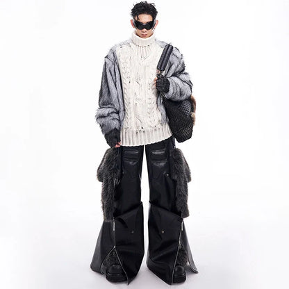 Luxurious Imitation Fur Patchwork High Neck Sweater