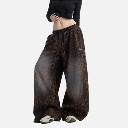 Y2K Leopard Print Sports Oversized Sweatpants