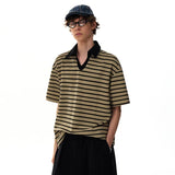 Classic Retro Stylish Color Block Polo Neck T-Shirt
