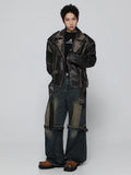 Streetwear Retro Distressed Black Leather Jacket