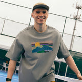 Model wearing the gray Lazy Sunset Graphic T-Shirt