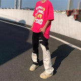 Irregular Stitching Black White Slim Jeans