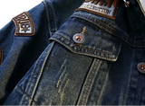 Embroidered Turn Down Collar Loose Denim Jacket