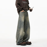 Vintage Distressed Wide Leg Denim Jeans