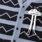 Women Retro V-Neck Collar Mohair Striped Cardigan