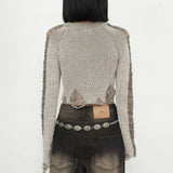 Vintage Distressed Cropped Long Sleeve Sweater