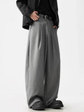 Gray Wide Leg Pleated Suit Pants