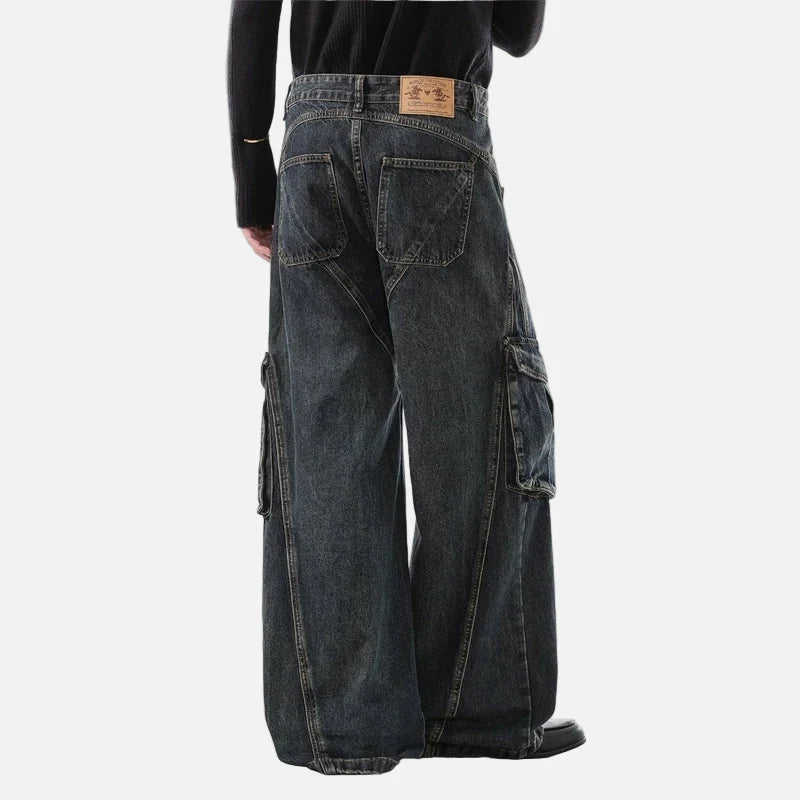 Trendy Deconstructed Wide Leg Cargo Jeans