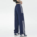 Cool Oversize Stripe Drawstring Cargo Sweatpants
