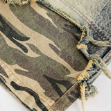Vintage Camouflage Patchwork Denim Shorts Jeans