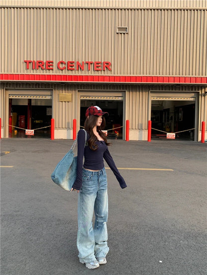 Comfortable Washed Low Rise Flared Jeans