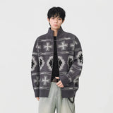 Geometric Pattern Casual Full Zip Cardigan