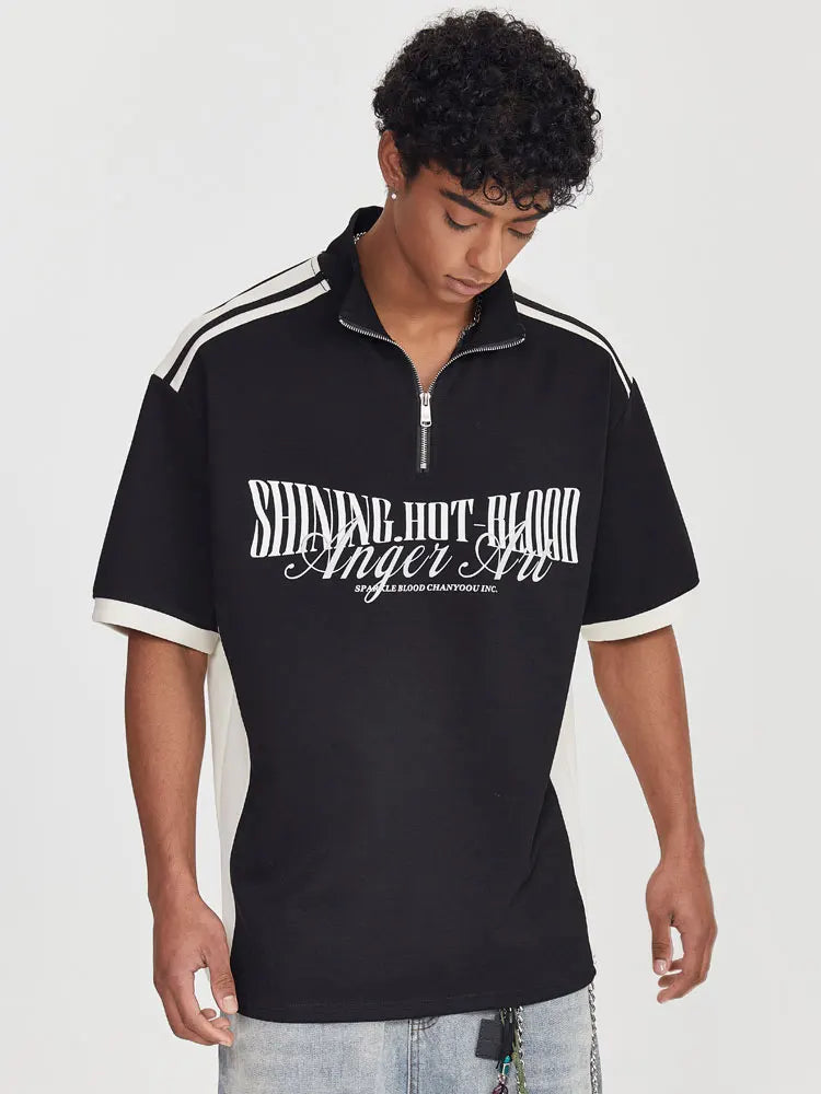 Y2K Half Zipper Graphic T-shirt