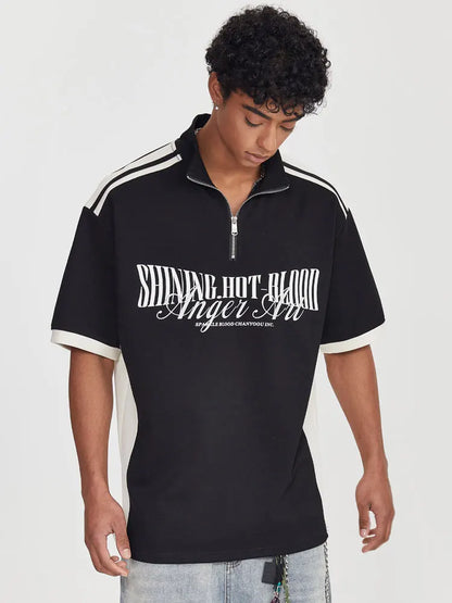 Y2K Half Zipper Graphic T-shirt