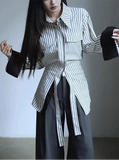 Elegant Vintage Striped Patchwork Blouses Shirt