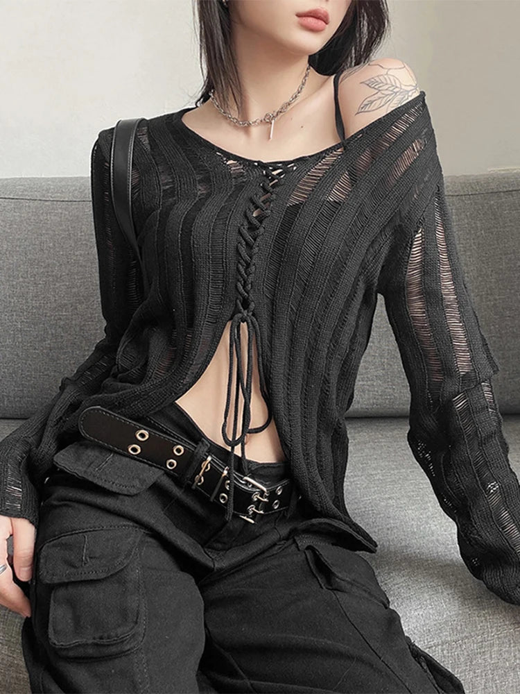 Y2K Lace-Up Knit Top