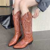Retro Vintage Chain-Accent Cowboy Boots