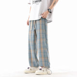 Plaid Drawstring Straight Pants