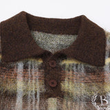 Flattering Oversized Plaid Knit Casual Polo Sweater